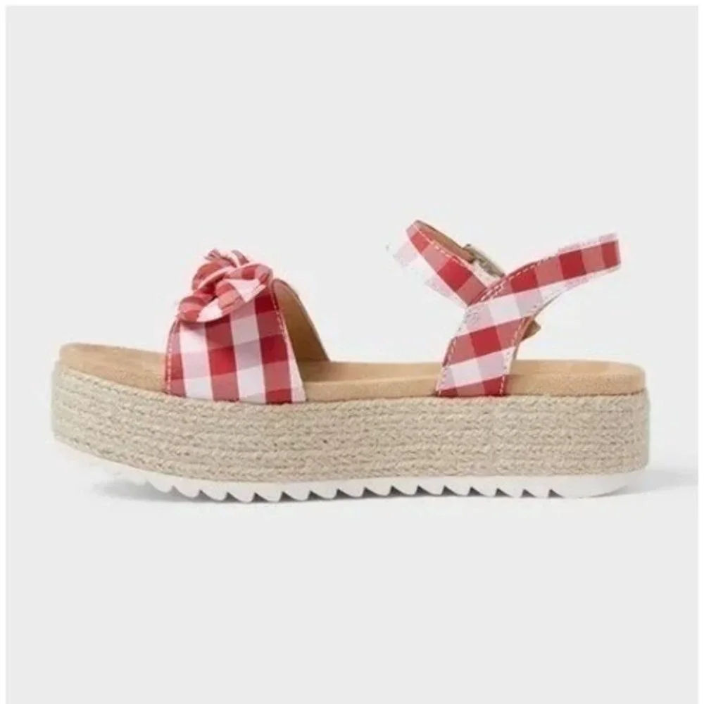Big Girls Sandals by Cat & Jack Daphne Gingham Red Size 1 New With Tags